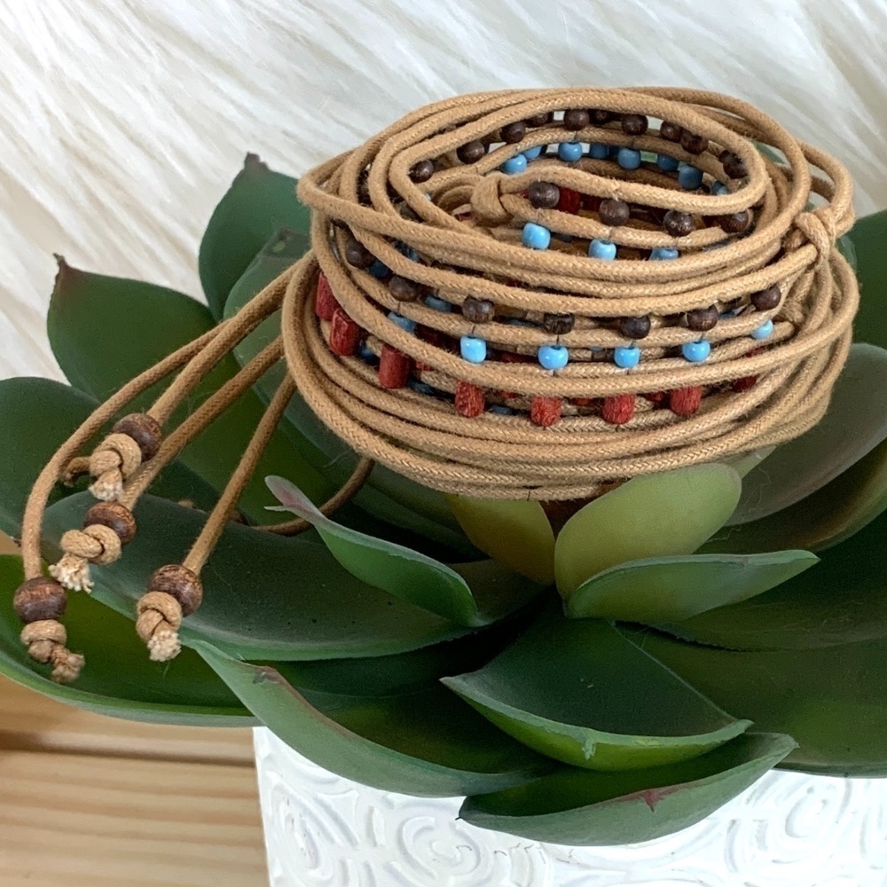 Boho Five Layer Wood Beaded Rope Belt